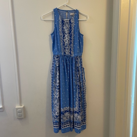 LOFT Dresses & Skirts - LOFT Midi Blue Floral Open Back Dress